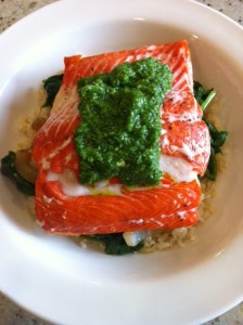 Roasted salmon with cilantro pesto
